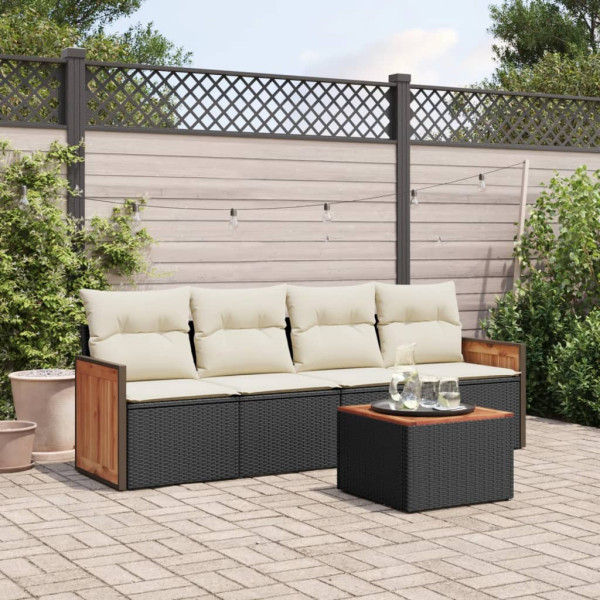 5 pcs conjunto sofás de jardim com almofadões vime PE preto D