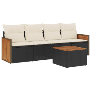 Set de muebles de jardín 5 pzas y cojines ratán sintético negro H
