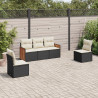 5 pcs conjunto sofás de jardim com almofadões vime PE preto 1