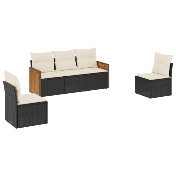 Set de muebles de jardín 5 pzas y cojines ratán sintético negro M 2