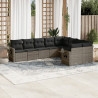 Set de muebles de jardín 9 pzas y cojines ratán sintético gris 1