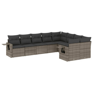 9 pcs conjunto sofás p/ jardim com almofadões vime PE cinzento H