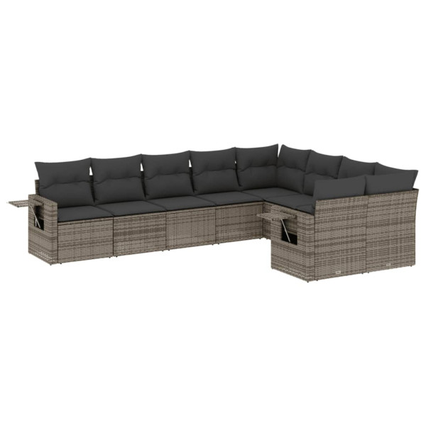 9 pcs conjunto sofás p/ jardim com almofadões vime PE cinzento M 2