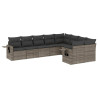 9 pcs conjunto sofás p/ jardim com almofadões vime PE cinzento 2
