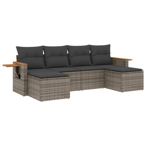 6 pcs conjunto sofás de jardim com almofadões vime cinzento M 2