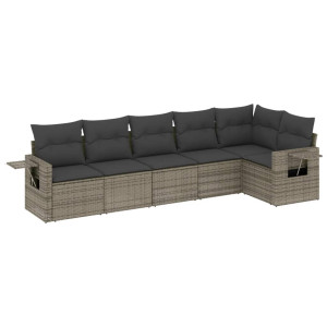 6 pcs conjunto sofás de jardim com almofadões vime cinzento H