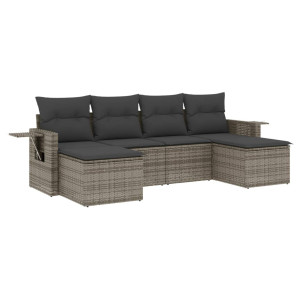 6 pcs conjunto sofás de jardim com almofadões vime cinzento H