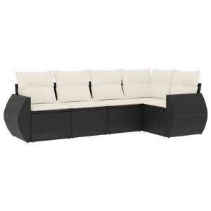 5 pcs conjunto sofás de jardim com almofadões vime PE preto H