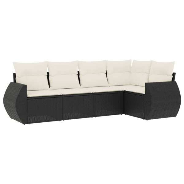 5 pcs conjunto sofás de jardim com almofadões vime PE preto M 2