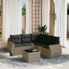 Set de muebles de jardín 6 pzas y cojines ratán sintético gris 1