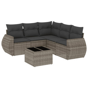 6 pcs conjunto sofás de jardim com almofadões vime cinzento H