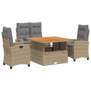 Set de comedor jardín con cojines 4 pzas ratán sintético beige H