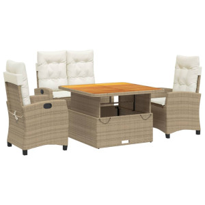 Set de comedor jardín con cojines 4 pzas ratán sintético beige H