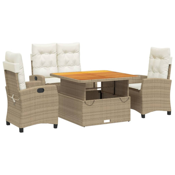Set de comedor jardín con cojines 4 pzas ratán sintético beige M 2