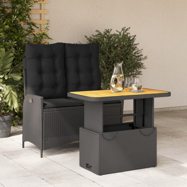 Set comedor de jardín 2 pzas con cojines ratán sintético negro D