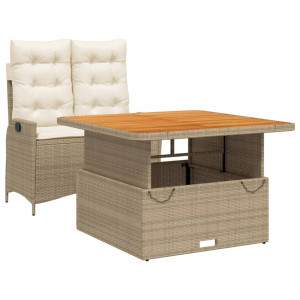 Set comedor de jardín 2 pzas con cojines ratán sintético beige H