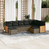 9 pcs conjunto sofás p/ jardim com almofadões vime PE cinzento 1