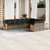 Set de muebles de jardín 9 pzas y cojines ratán sintético gris 1