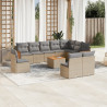 Set de sofás de jardín 11pzas con cojines ratán sintético beige 1