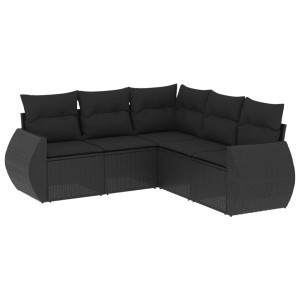 Set de muebles de jardín 5 pzas y cojines ratán sintético negro H