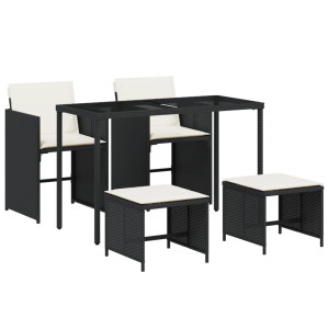 Set de muebles jardín 5 pzas con cojines ratán sintético negro H