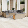 Set sofás de jardín con cojines 13 pzas ratán sintético beige 1