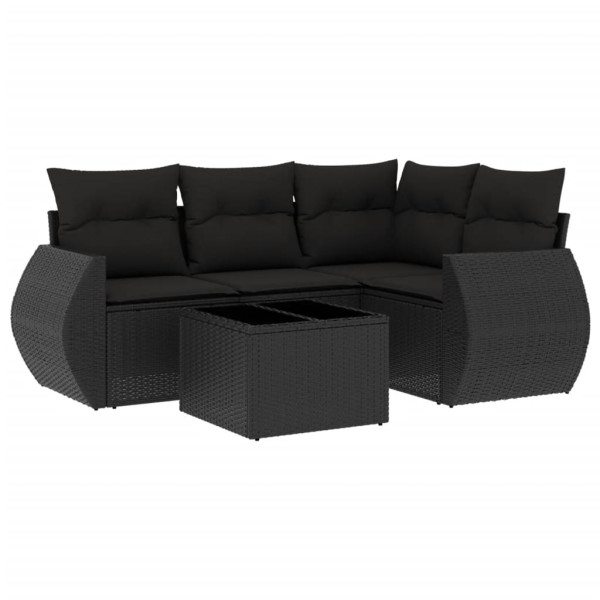 5 pcs conjunto sofás de jardim com almofadões vime PE preto M 2