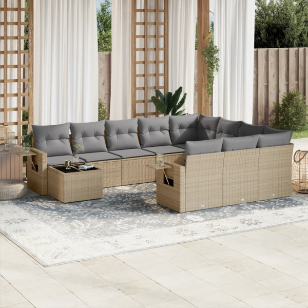 Set de sofás de jardín 11pzas con cojines ratán sintético beige D