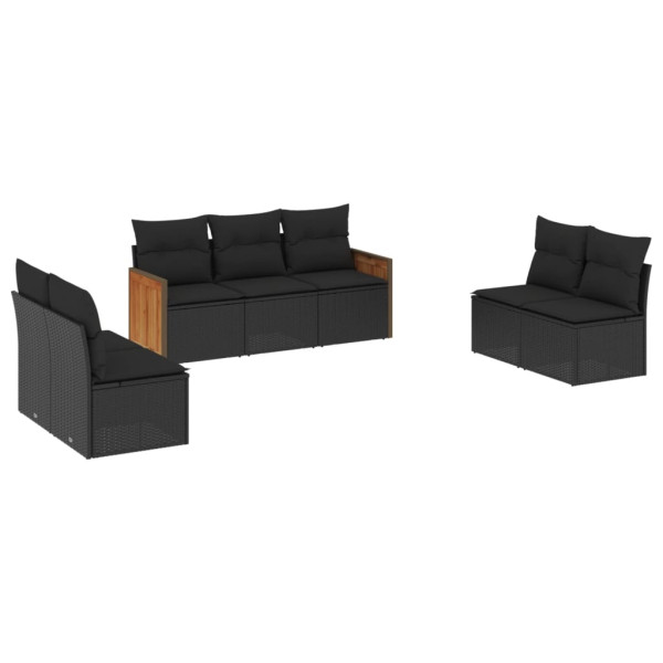 7 pcs conjunto de sofás p/ jardim c/ almofadões vime PE preto M 2