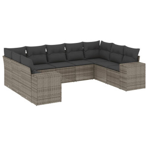 9 pcs conjunto sofás p/ jardim com almofadões vime PE cinzento H