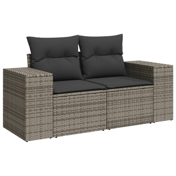 9 pcs conjunto sofás p/ jardim com almofadões vime PE cinzento M 3
