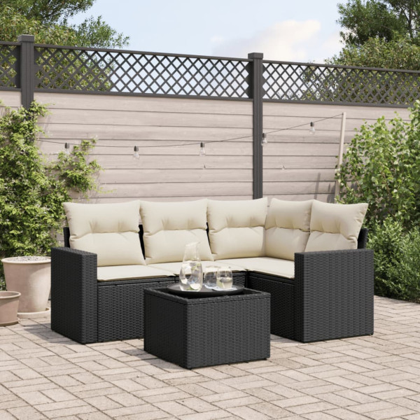 Set de muebles de jardín 5 pzas y cojines ratán sintético negro D