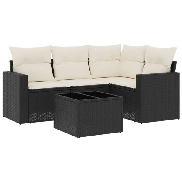 5 pcs conjunto sofás de jardim com almofadões vime PE preto M 2