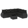 7 pcs conjunto de sofás p/ jardim c/ almofadões vime PE preto 2