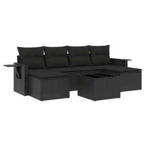 Set de comedor de jardín 7 pzas y cojines ratán sintético negro H