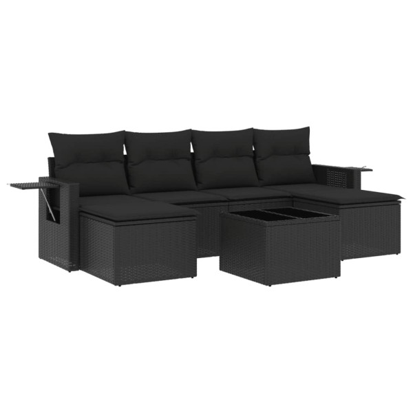 Set de comedor de jardín 7 pzas y cojines ratán sintético negro M 2