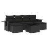 7 pcs conjunto de sofás p/ jardim c/ almofadões vime PE preto 2
