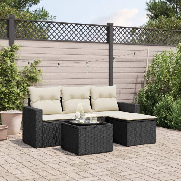 5 pcs conjunto sofás de jardim com almofadões vime PE preto D