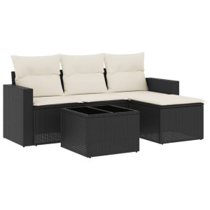 5 pcs conjunto sofás de jardim com almofadões vime PE preto H