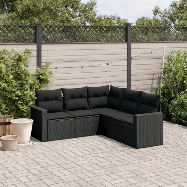 5 pcs conjunto sofás de jardim com almofadões vime PE preto D