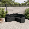 5 pcs conjunto sofás de jardim com almofadões vime PE preto 1