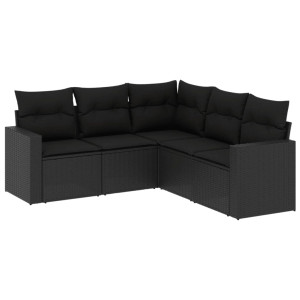 5 pcs conjunto sofás de jardim com almofadões vime PE preto H