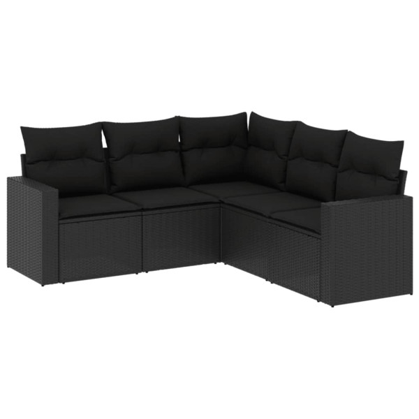 5 pcs conjunto sofás de jardim com almofadões vime PE preto M 2