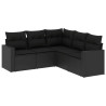 5 pcs conjunto sofás de jardim com almofadões vime PE preto 2