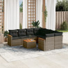 9 pcs conjunto sofás p/ jardim com almofadões vime PE cinzento 1