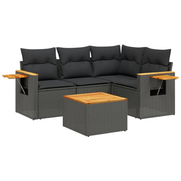 Set de muebles de jardín 5 pzas y cojines ratán sintético negro M 2