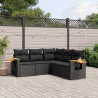 5 pcs conjunto sofás de jardim com almofadões vime PE preto 1