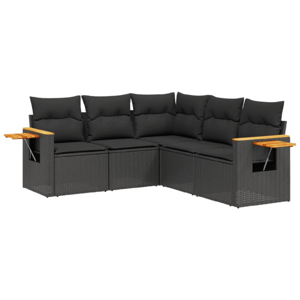 Set de muebles de jardín 5 pzas y cojines ratán sintético negro M 2