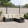5 pcs conjunto sofás de jardim com almofadões vime PE preto 1