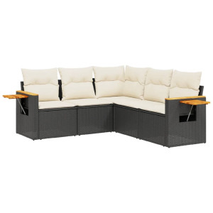 5 pcs conjunto sofás de jardim com almofadões vime PE preto H